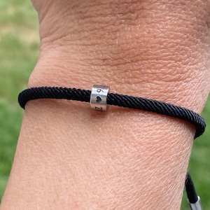 Adjustable Milan Cord Bracelet with Personalized Engraved Custom Beads, Silver End Caps