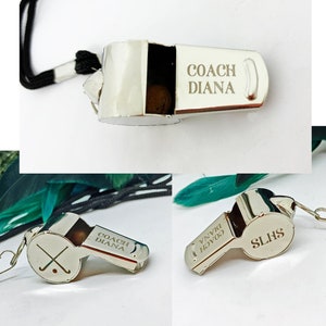 Engraved Whistle for Coach, Teacher, Referee, Umpire, Lifeguard with Name, School, Sport Design, Personalized Coach Gift