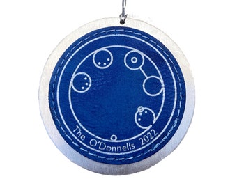 Dr Who Christmas Ornament, Gallifreyan Ornament, Engraved Family Name, Blue Holiday Christmas Decoration or Car Rearview Mirror Ornament