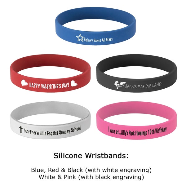 Custom Silicone Wristband, Personalized Silicone Bracelet, Custom Engraved Design, Logo or Text, Party Favors, Event Souvenir