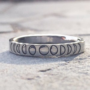 Phases of the Moon Stacking Ring, Hand Stamped Silver Stainless Steel Stackable Ring, Celestial Jewelry