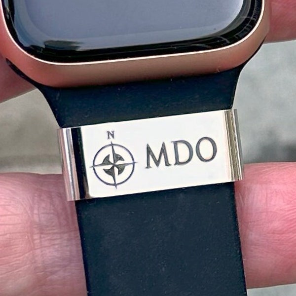 Wide Custom Smart Watch Band Charm, Stainless Steel Personalized Slider, Name, Monogram, Logo, Design, Medical Alert Charm, 9 x 22mm