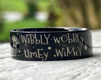 Dr Who Ring, Wibbly Wobbly Timey Wimey, Police Call Box, Unisex Dr Who Gift, Black Stainless Steel Engraved Ring