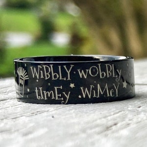 Dr Who Ring, Wibbly Wobbly Timey Wimey, Police Call Box, Unisex Dr Who Gift, Black Stainless Steel Engraved Ring