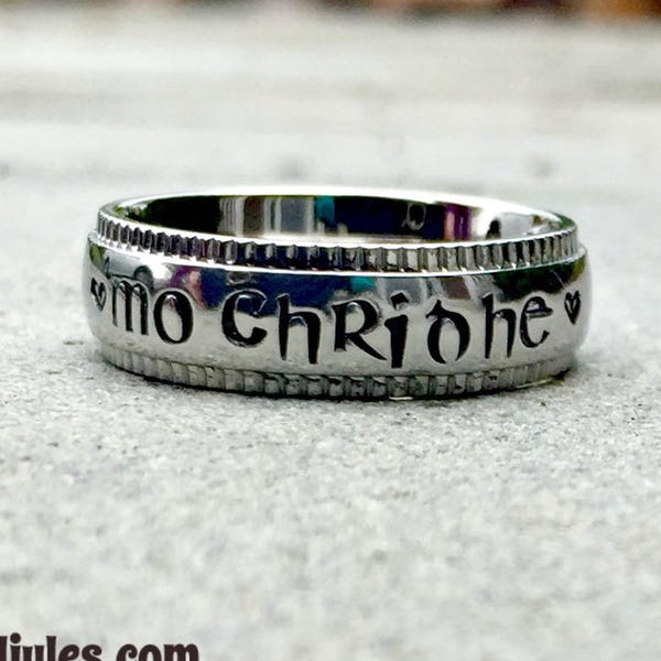 Mo Chridhe Ring, Celtic Ring, My Heart Ring, Hand Stamped Stainless Steel Decorative Edge, Celtic Jewelry, Gaelic Ring, Scottish Jewelry