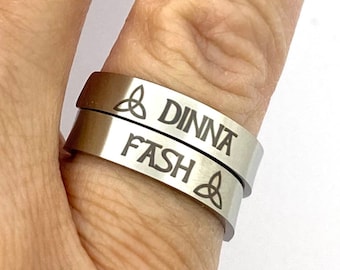 Dinna Fash Ring, Engraved Celtic Ring, Celtic Jewelry, Scotland, Scottish Ring, Gaelic, Celtic Knot, Don't Worry Wrap Ring