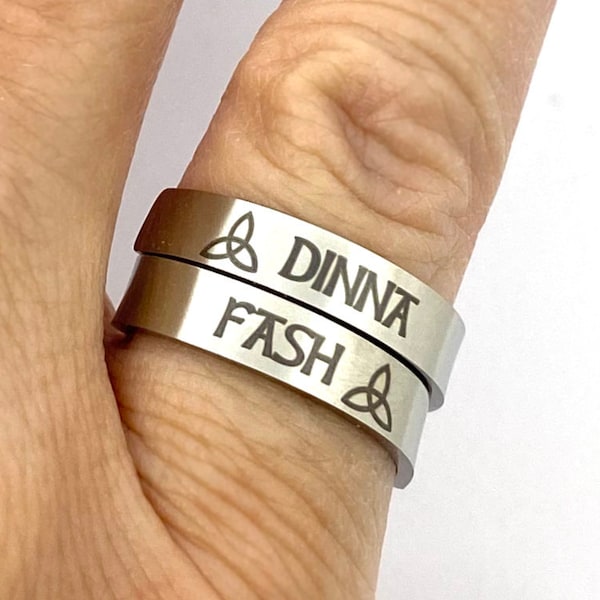 Dinna Fash Ring, Engraved Celtic Ring, Celtic Jewelry, Scotland, Scottish Ring, Gaelic, Celtic Knot, Don't Worry Wrap Ring