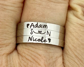 Engraved Stacking Name Ring, Personalized Stackable Ring for Mom, Custom Engraved Stainless Steel Stacking Ring, Listing is for ONE Ring