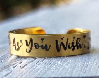 As You Wish Ring, Engraved Romantic Quote Ring, Love Ring, Romantic Jewelry, Dandelion Ring, Dandelion Jewelry, Movie Quote