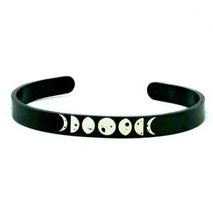 Moon Phases Bracelet, Moon Jewelry, Full, Waxing, Waning, Crescent Moon Cuff, Engraved Celestial Bracelet