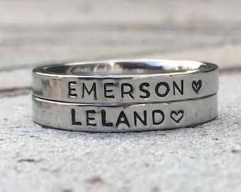 Stacking Name Ring, Personalized Stackable Ring for Mom, Custom Hand Stamped Silver Stainless Steel Stacking Ring, Listing is for ONE RING