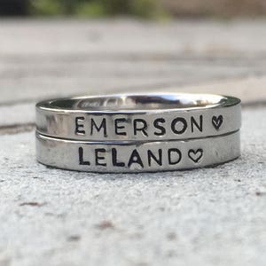 Stacking Name Ring, Personalized Stackable Ring for Mom, Custom Hand Stamped Silver Stainless Steel Stacking Ring, Listing is for ONE RING