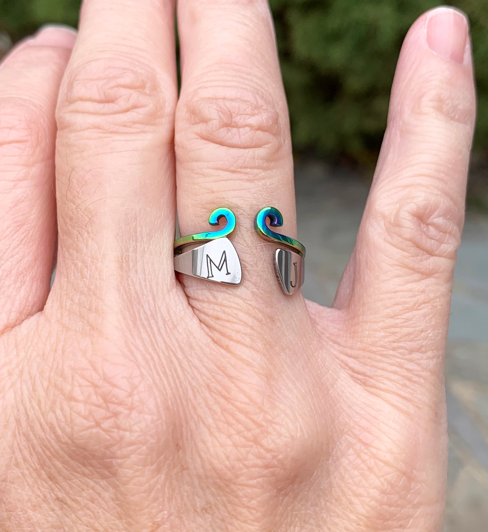 Engraved Initials Ring, Custom Silver Stainless Steel Stackable Ring ...