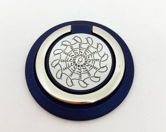 Personalized Phone Grip, Name Mandala Mobile Phone Accessory, Engraved Stainless Steel Rotating Magnetic Phone Ring Holder