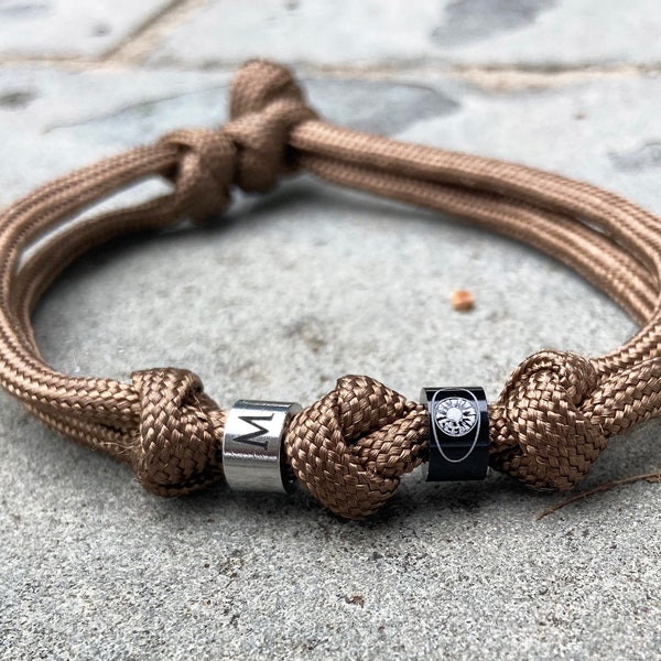 Engraved Bead Paracord Bracelet, Adjustable Mens Snake Knot Cord Bracelet with Engraved Custom Beads