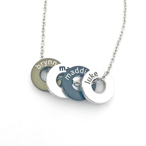 Name Washer Necklace, Custom Personalized Engraved Aluminum Washer Beads with Name, Date, or Design