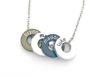 Name Washer Necklace, Custom Personalized Engraved Aluminum Washer Beads with Name, Date, or Design