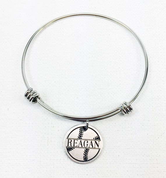 Personalized Softball Bracelet, Name Charm Gift for Softball