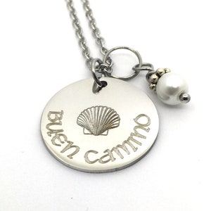 Engraved Buen Camino Necklace with Scallop Shell, Camino de Santiago Gift, Gift for Catholic Pilgrimage of St James