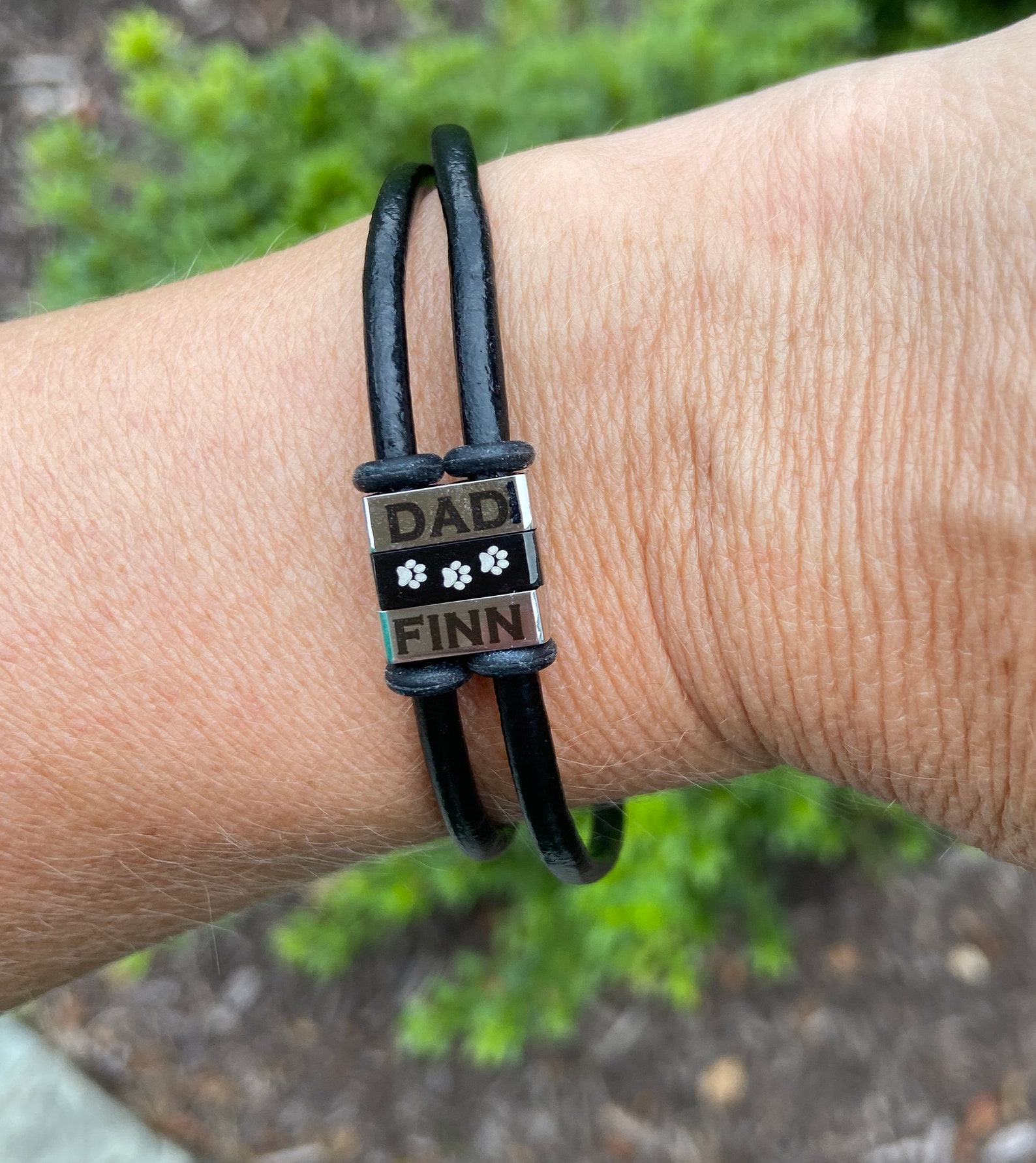 Personalized Double Leather Cord Bracelet Engraved Custom Etsy