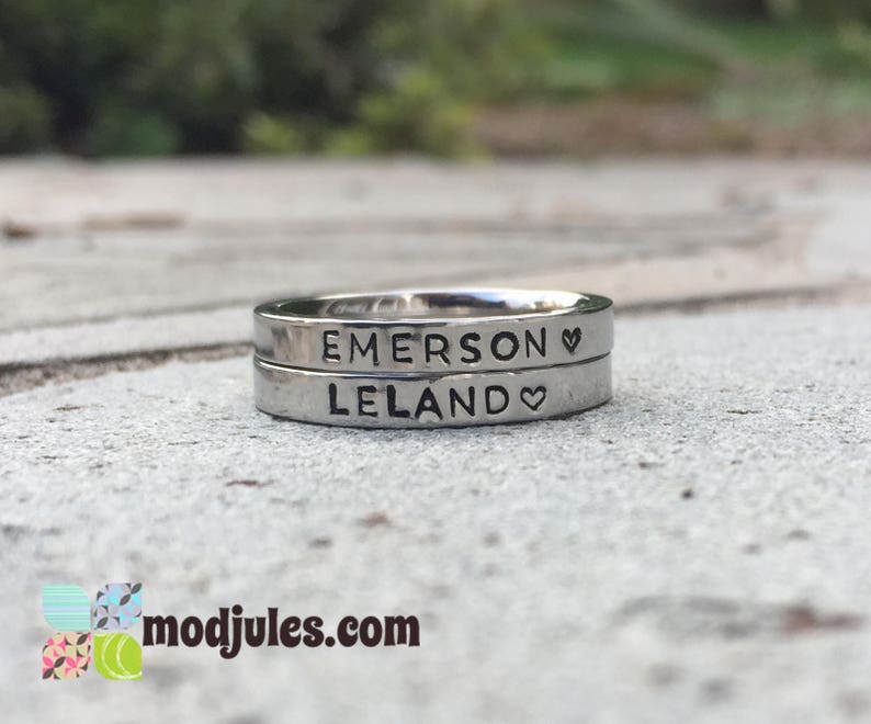 Stacking Name Ring, Personalized Stackable Ring for Mom, Custom Hand Stamped Silver Stainless Steel Stacking Ring, Listing is for ONE RING 