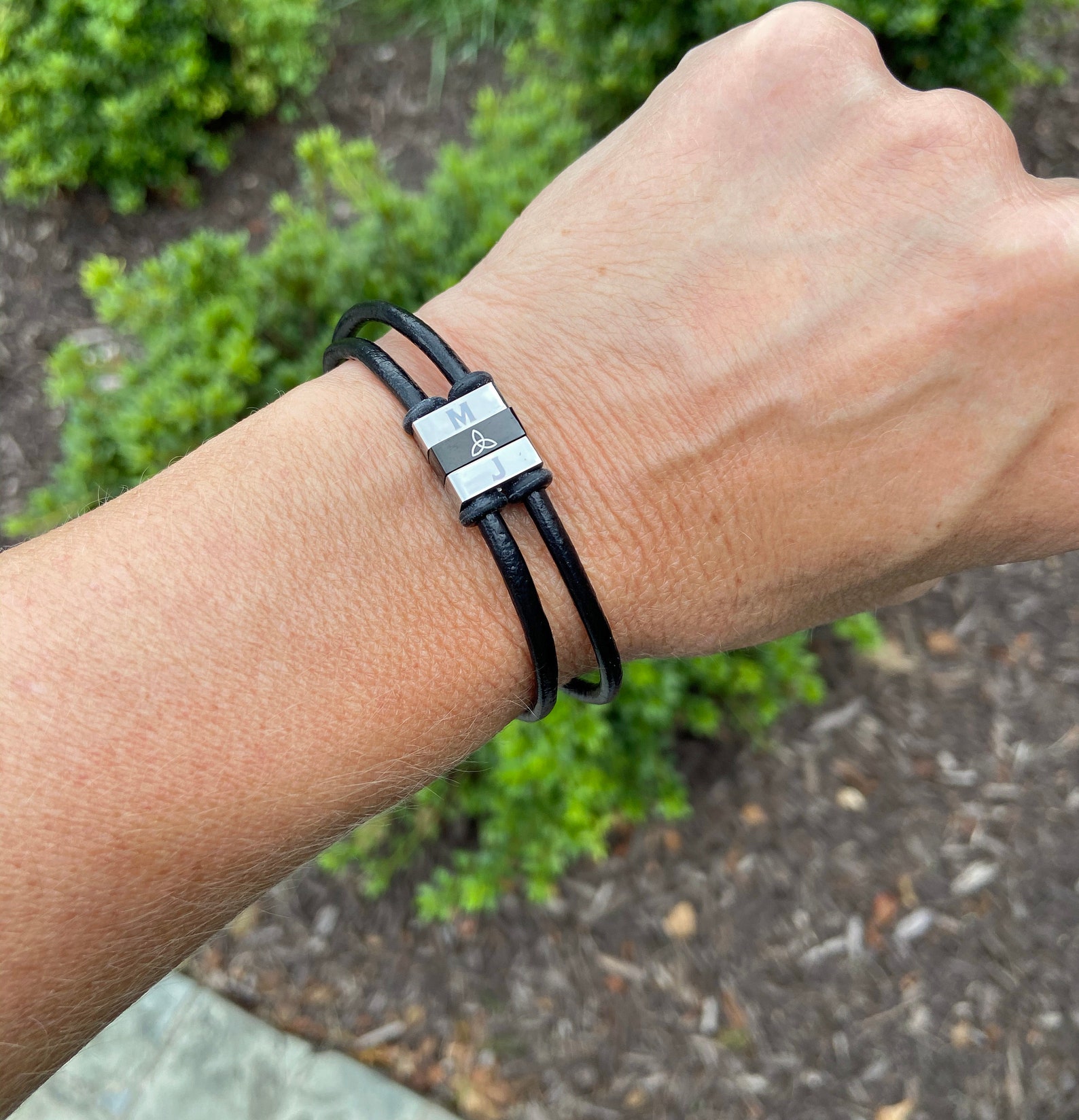 Personalized Double Leather Cord Bracelet Engraved Custom Etsy