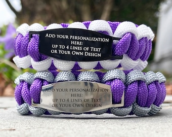 Braided Paracord Bracelet with Personalized Engraved Stainless Steel ID Tag, Pick Two Colors, Engrave Text, Designs, Medical ID Information