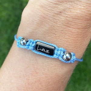 Personalized Macrame Cord Bracelet with Engraved Bead, Engraved Stainless Rectangle Bead for Logos, Names, Designs, Actual Handwriting