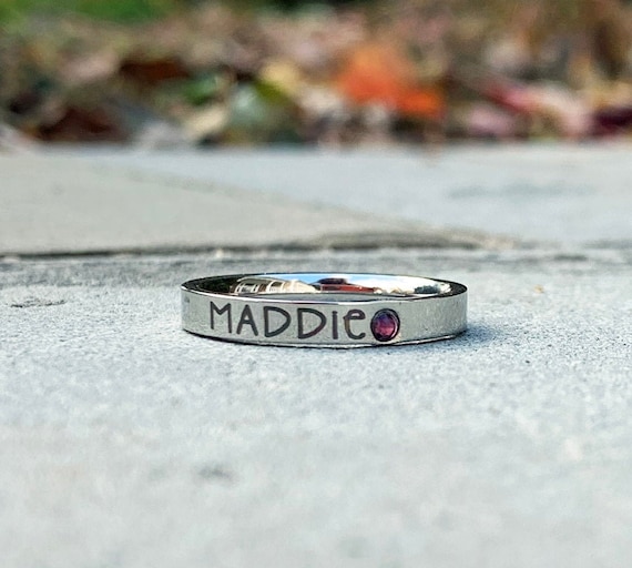 Personalized name ring with birthstone best sale