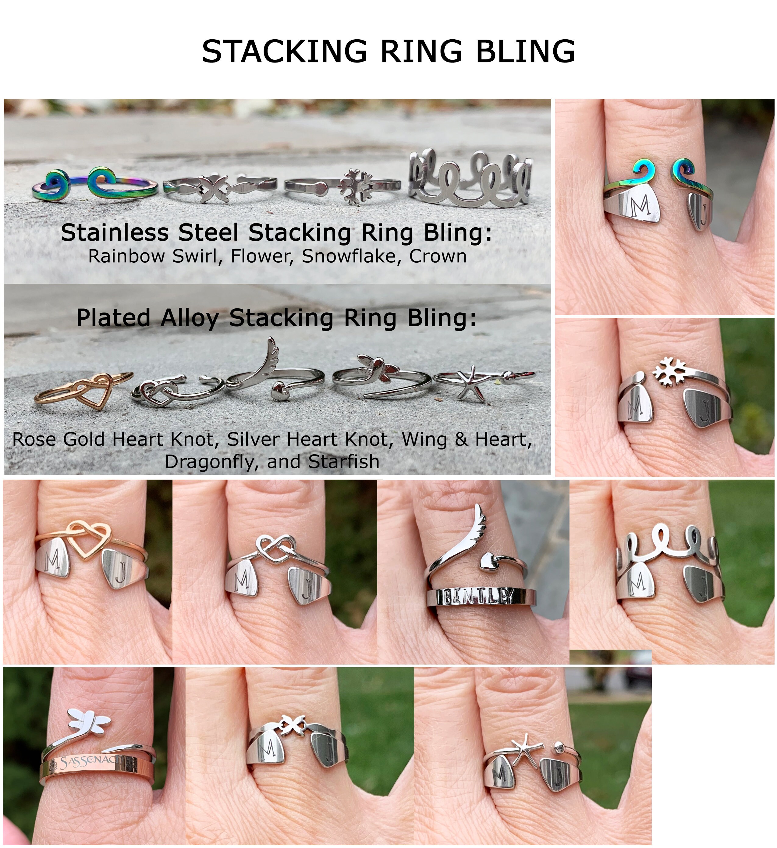 Ring Stack Spacer Stacking Spacer Ring, Adjustable Stackable Ring Bling, Heart Knot ...