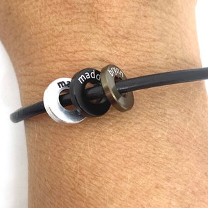 Name Washer Bracelet for Men, Custom Personalized Engraved Aluminum Washer Beads with Name, Date, or Design