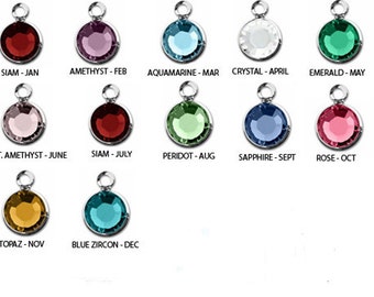6mm Swarovski Birthstone Channel Drop Charm, Silver-plated Dangle with Swarovski Crystal, Comes with Stainless Steel Split Ring.