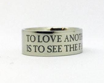 Les Miserables Ring, To Love Another Person Is To See The Face of God Engraved Ring