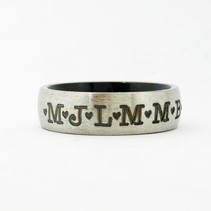 Engraved Brushed Steel Ring, Personalized Ring for Men, Custom Engraved Stainless Steel Ring, Black Interior