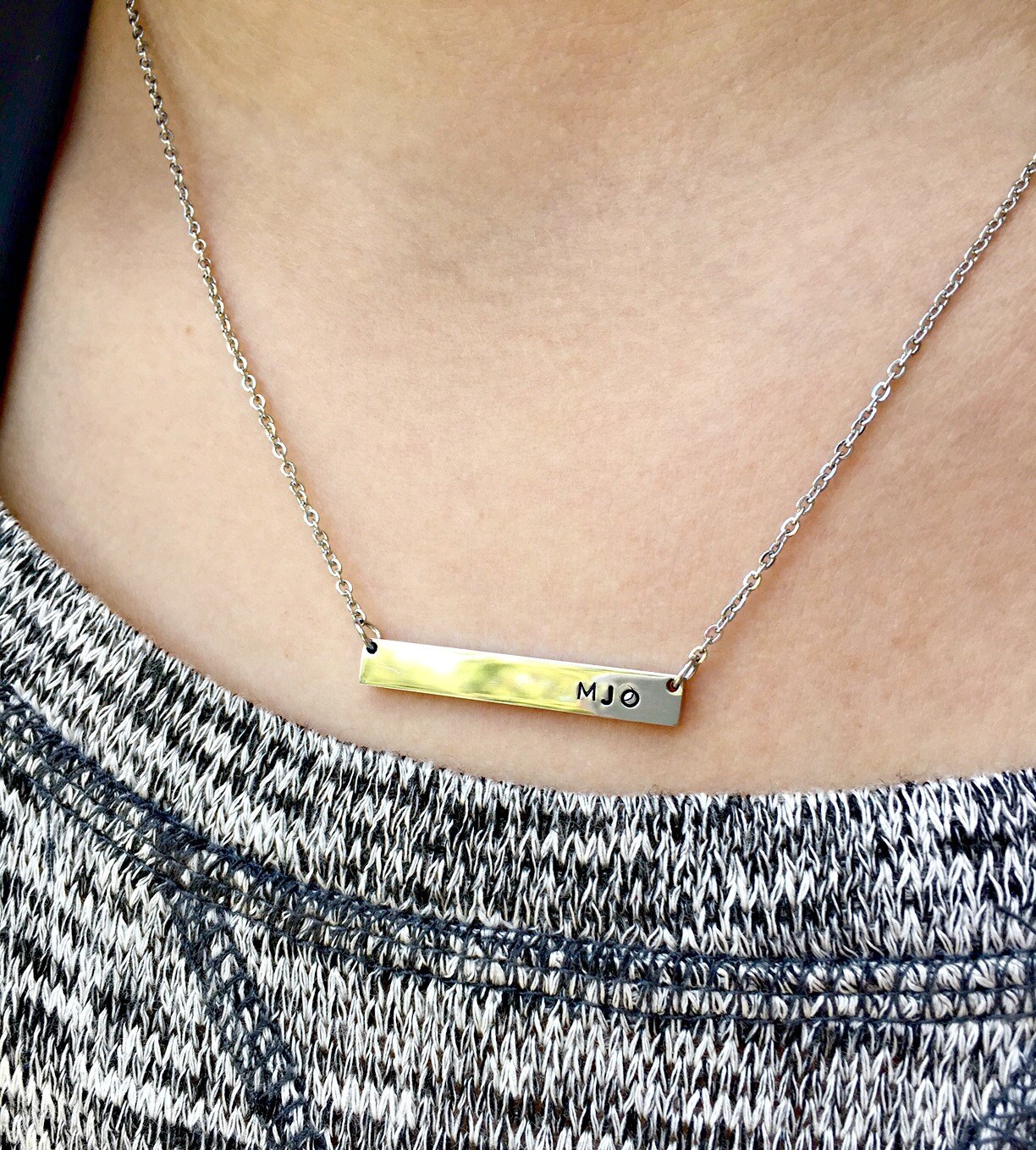 Bar Necklace Name Necklace Stainless Steel Monogram Etsy