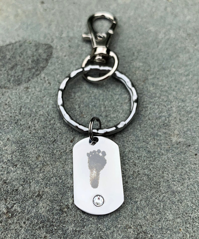Baby Footprint Keychain Baby Memorial Keychain Stainless Etsy