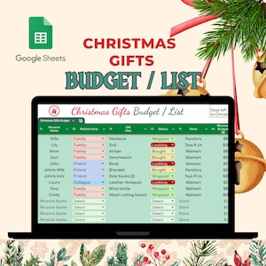 Holiday Gift List & Budget Planner | Christmas Gift Tracker | Editable Google Sheets Template | Gift Organizer and Budget Tracker