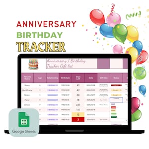 Anniversary and Birthday Tracker Spreadsheet | Google Sheets | Gift Planner and Budget Tracker |