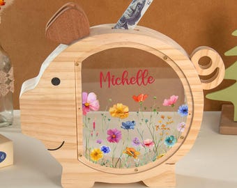 Piggy Bank with Name,Girl Money Box Coin Bank,Montessori Savings Jar,Baby Gifts,Birthday Gift for Kids, Children Christmas Gifts