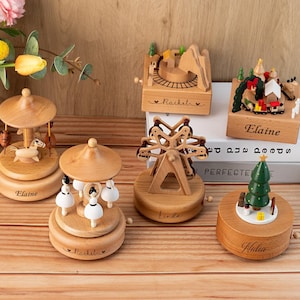 Boîte à musique de Noël personnalisée, souvenir musical ballerine en bois, boîte à musique avec nom gravé, cadeau de baby shower, carrousel en bois, anniversaire