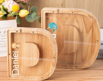 Wooden Money Box, Personalized Name Piggy Bank, Letter Piggy Bank, Custom Initial Coin Bank, Gift for Child, Christmas Gifts, Baby Gift