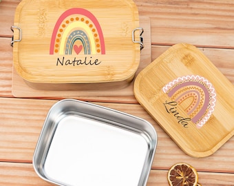 Personalised Rainbow Lunch Box for Children, Back To School Gift, Kids Snack Box with Name, Stainless Steel Lunch Box,Boy Girl Birthday Gift