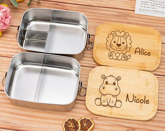 Custom Children Lunch Box, Animals Lunch Box, Stainless Steel Kids Name Snack Box, Back To School Gift, Boy Girl Bento Box, Gift for Nephew