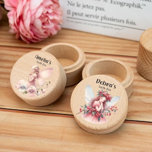 Aangepaste bloem houten tandenfee houder, geboortemaand bloem tandenfee muntautomaat, gepersonaliseerd babycadeau, 1e verjaardagscadeau, kraamcadeau