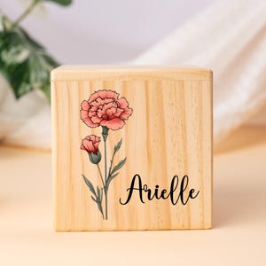 Personalised Birth Flower Piggy Bank for Baby Girl, Wildflower Coin Bank, Easter Gifts for Kid, Wooden Money Box with Name, Birthday Gift