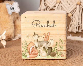 Personalized Animal Piggy Bank,Custom Name Baby Money Box,Children Wooden Money Box,Birthday Gifts for Kids,Baptism Gift,Christmas Gifts