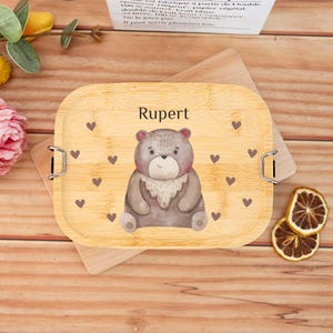 Cadeau personnalisé pour la rentrée des classes,Boîte à lunch personnalisée avec couvercle en bois,Boîte à lunch en acier inoxydable,Cadeaux de maternelle pour elle/lui,Boîte à collation