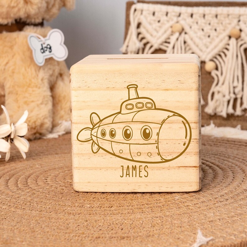 Personalized Name Money Box With Transportation,engraved Wooden Money ...
