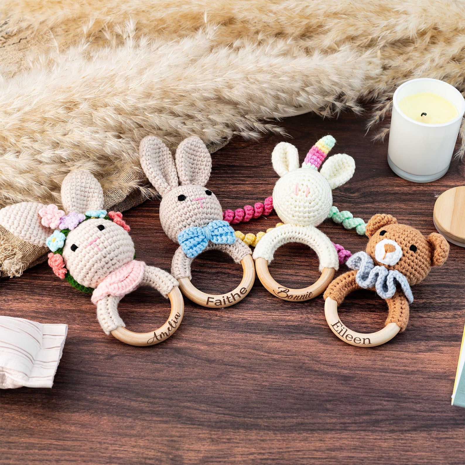 Stuffed Rattle Rings Personalized Animal Crochet Rattle,crochet Baby Rattle Toy,baby Shower ...