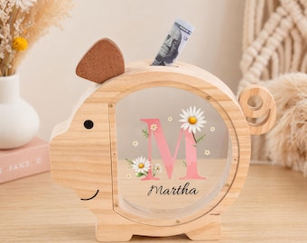 Hucha personalizada con nombre, alcancía para niña, bote de ahorros Montessori, regalo para baby shower, regalo de cumpleaños para niños, regalos de Navidad para niños